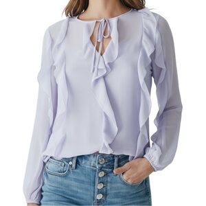 NWT WHITE HOUSE BLACK MARKET Semi Sheer Long Sleeve Ruffle Blouse Size Medium